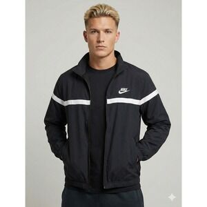 Nike Team Woven Jacket Mens Large‎ Black White Full Zip Track Windbreaker 404501